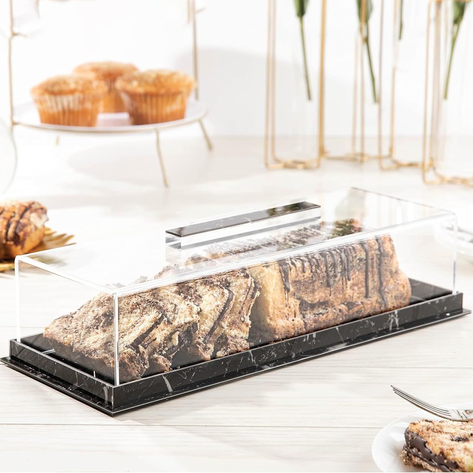 Vassoio di torta rettangolare acrilico, vassoio per torta acrilico, Porta di biscotti acrilici Piatti di cucina, di detentore di dessert per incontri familiari di compleanni matrimoni