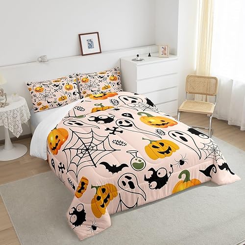 Miniatura 4 de Erosebridal Ropa de cama de Halloween, tamaño matrimonial, juego de edredón espeluznante de graffiti para niños, adolescentes y adultos, relleno de