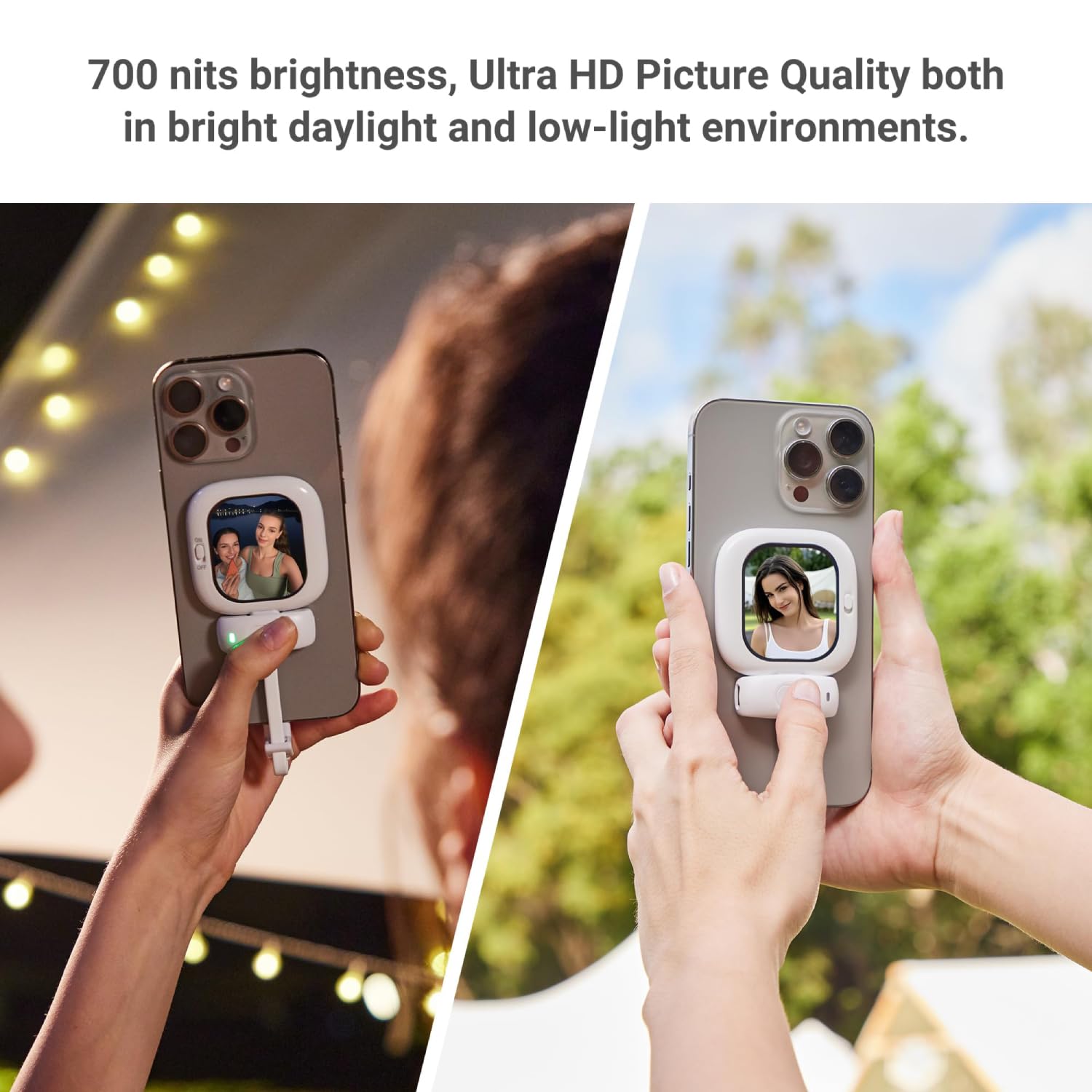 Founist Selfie Monitor do iPhone'a 5-17 i nowszych, 2,13" AMOLED Vlog, 700 nitów, magnetyczna kamera tylna, plug and play bez aplikacji, ekran selfie do vlogowania