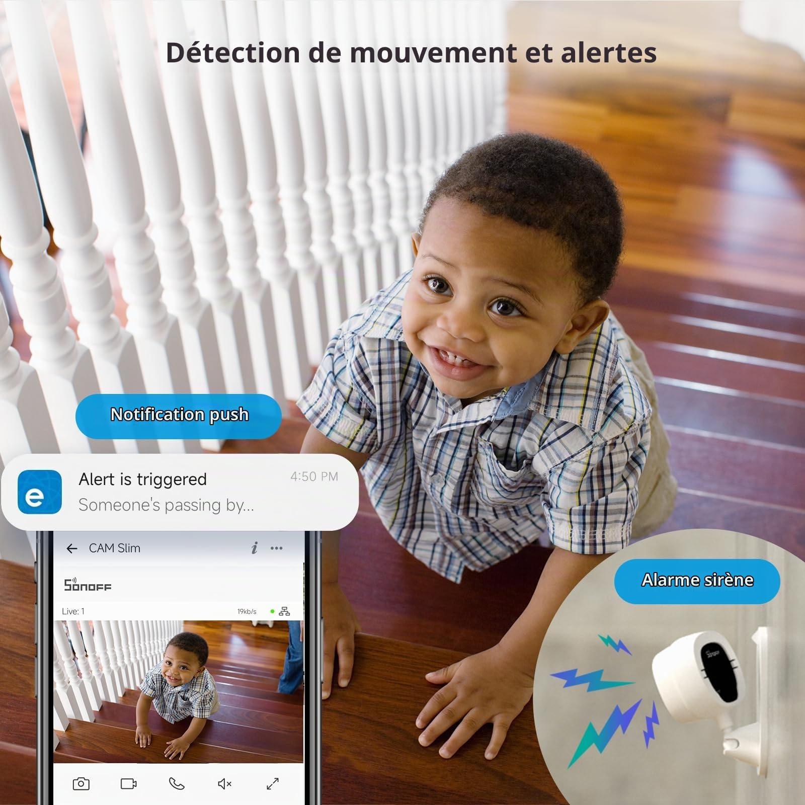 SONOFF Caméra Surveillance WiFi, Cam Slim 1080P Caméra Extérieure Étanche IP66, Vision Nocturne, Détection de Mouvement, Audio Bidirectionnel, pour Bébé/Agées, Compatible avec Alexa/Google Home