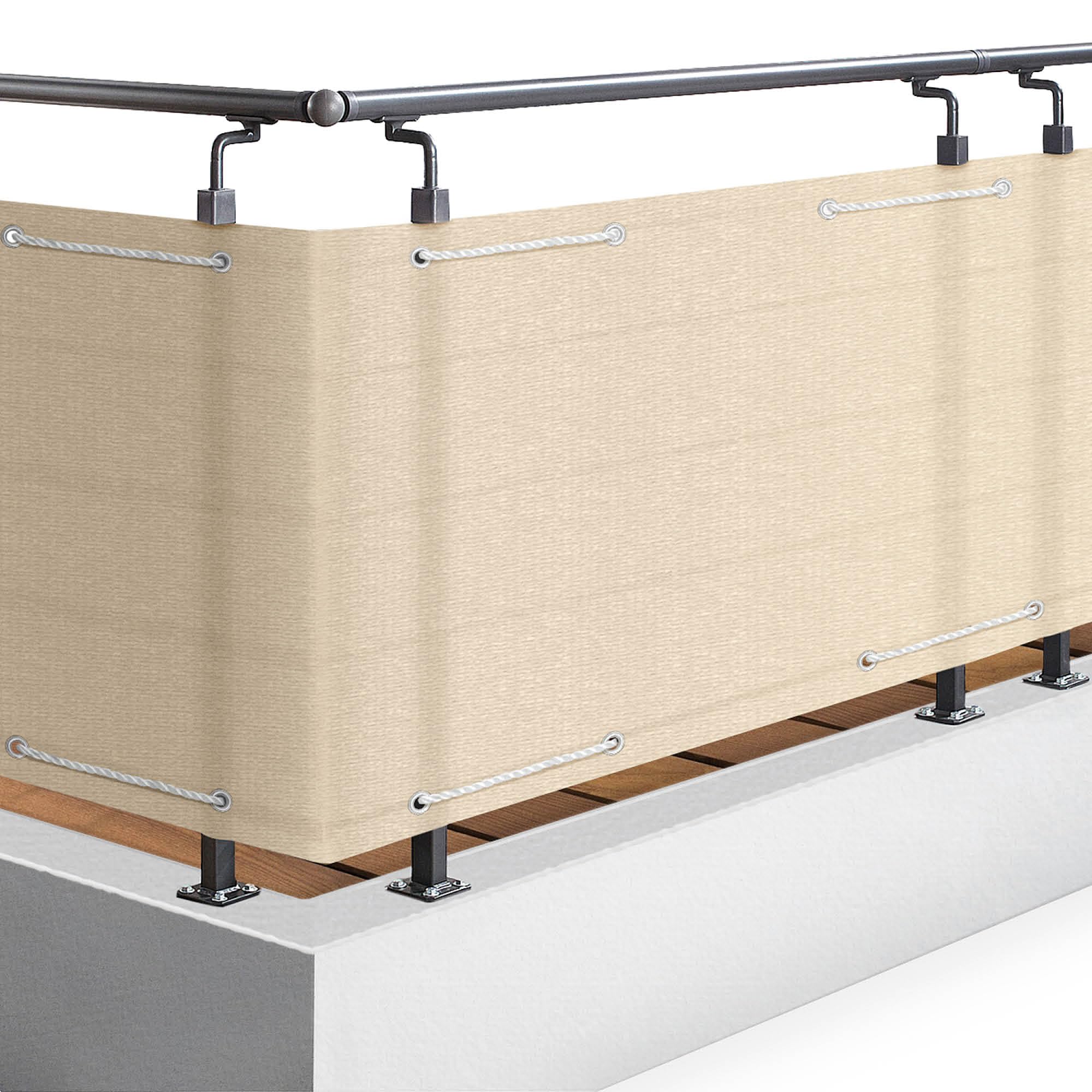 Sol Royal Balkon Sichtschutz HB2 HDPE blickdichte Balkonumspannung Geländer | 100x500cm Creme Schutz für Abdeckung Ösen Kordel Balkonverkleidung Windschutz SolVision HB2