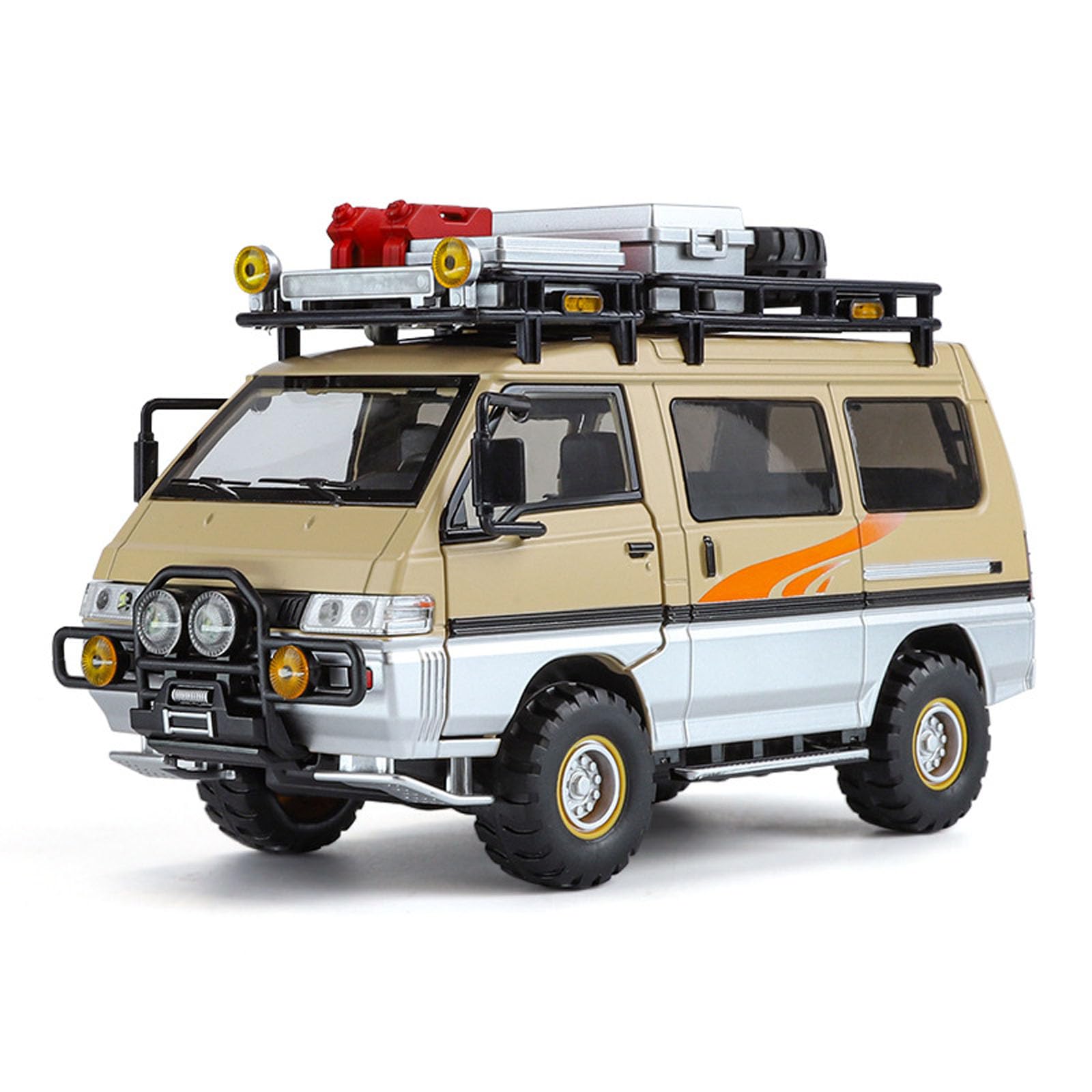 FOLODA 6 Türen öffnendes 1/24 Minivan Modellauto mit Federaufhängung, helles Licht, klare Soundeffekte, Lernspielzeug, Simulationsfahrzeug, Stoßdämpfungsspielzeug