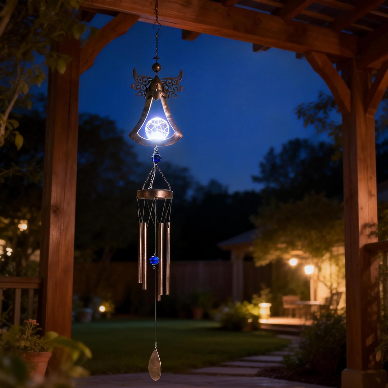 Taman Wind Chime - 42" Angel Solar Lights Wind Chimes Valentine's Day Gift for Outside Crackle Glass Ball LED Decorative Memorial Gift, Aluminum Tubes for Home, Outdoor, Yard, Patio,Garden Decor - Image 4