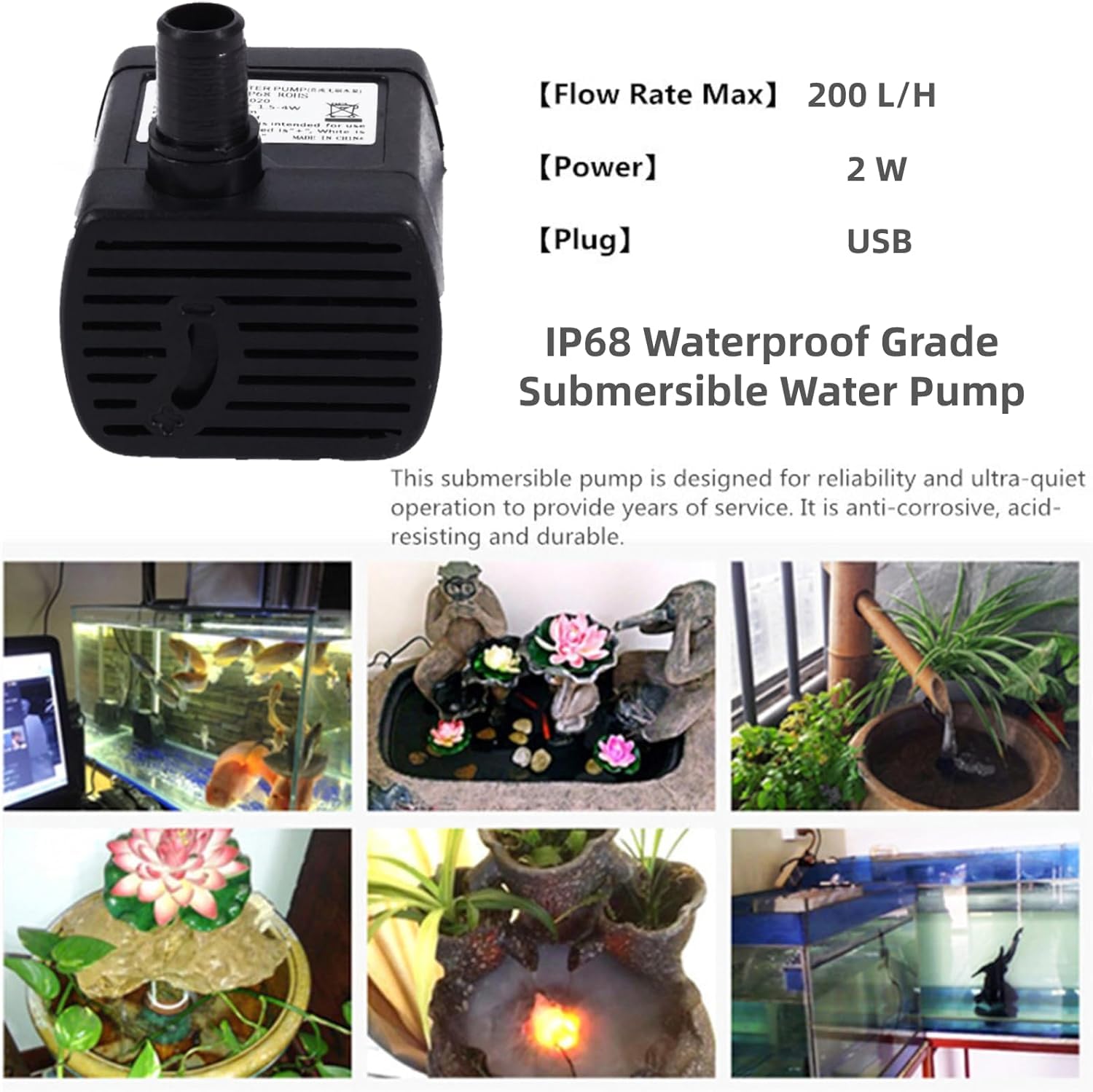 Haofy zatapialna pompa wodna Mini pompa wspomagająca z bezszczotkowym USB, pompa do studni z silnikiem DC do akwarium, basenu, stawu, akwarium, 150 l/h