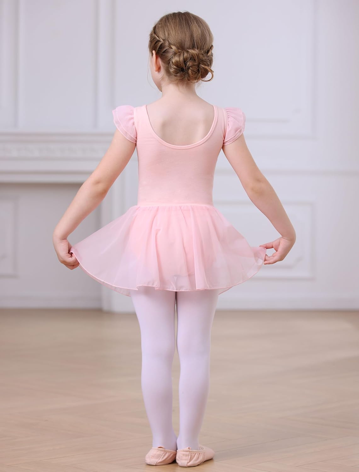 MdnMd Girls Dance Ballet Leotards Dresses for Toddler Ballerina Outfit Skirt Hollow Knot Back Flutter Sleeve - Image 7