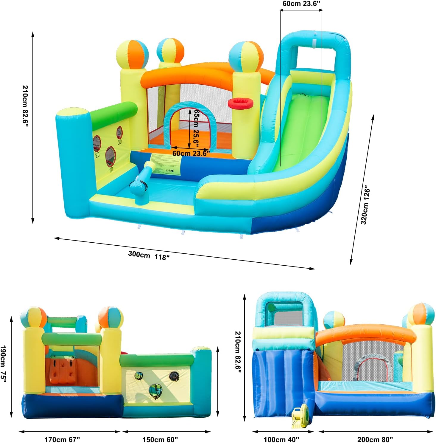 Inflatable Water Slide Park for Kids Backyard, Inflatable Bounce House with Air Blower – Bouncy Castle with Climbing Wall, Jumping, Water Gun, Splash Pool, Basketball Hoop for Outdoor Party