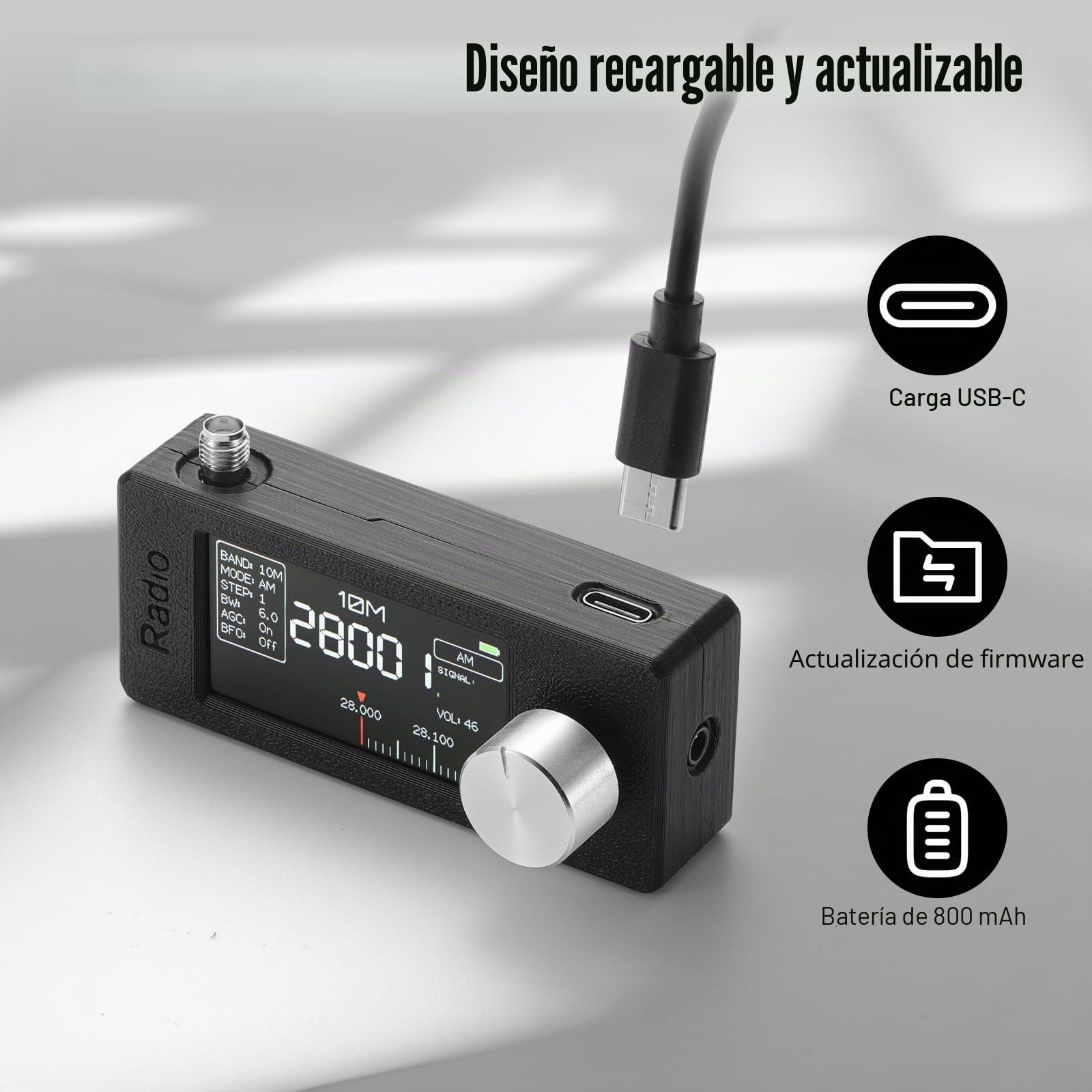 Raddy Mini Radio DSP Todo Banda con Chip Si4732, FM/SW/MW/VHF/CB con LSB/USB, Amplif. Auriculares, Tamaño Bolsillo Pantalla 1,9", Antenas Telescópica y Donut, Firmware Actualizable | Modos LSB/USB, pantalla a color de 1.9 pulgadas, amplificador de auricul