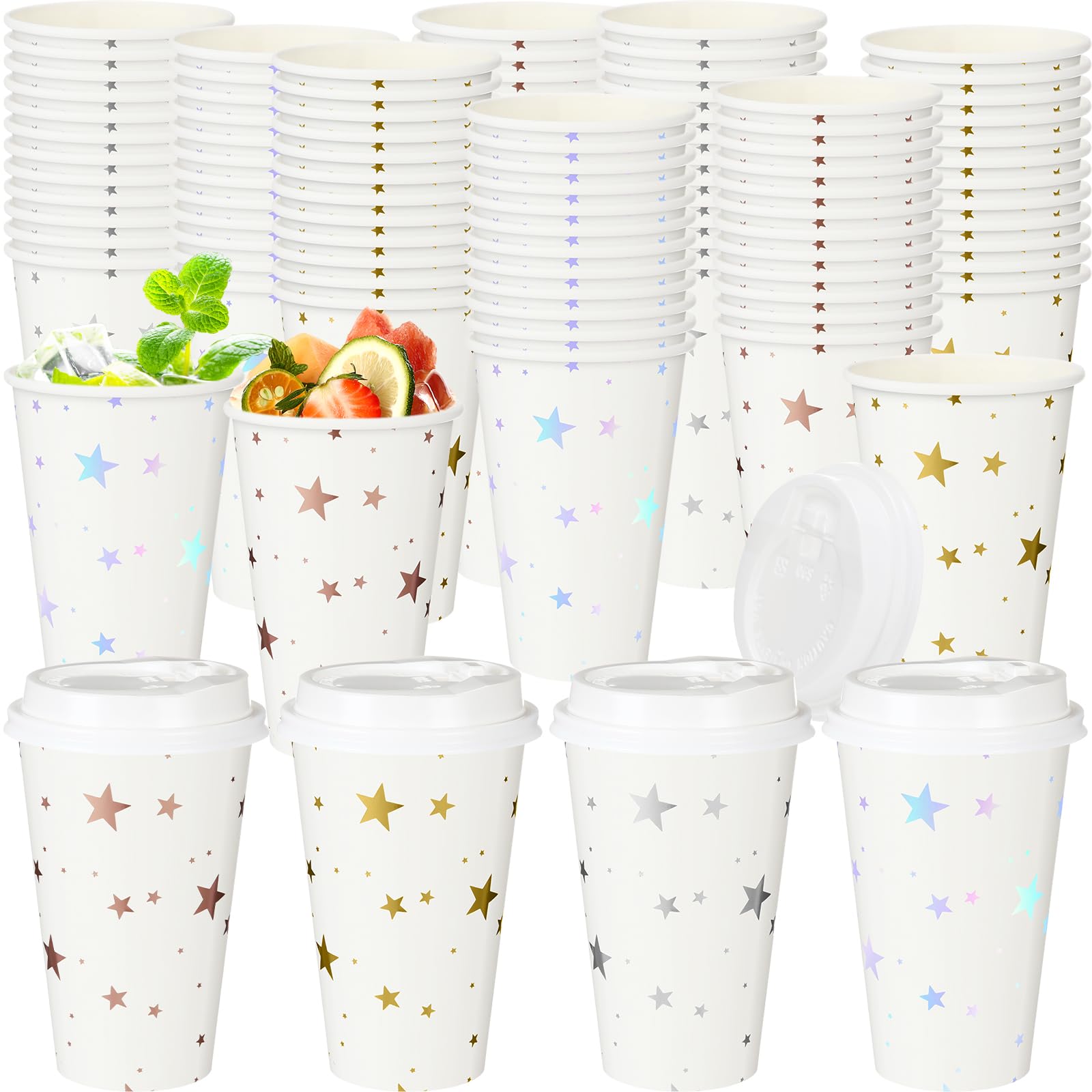 100 tazze da caffè usa e getta da 473 ml, con coperchio, per bevande calde e fredde, in carta, per cene di nozze, feste