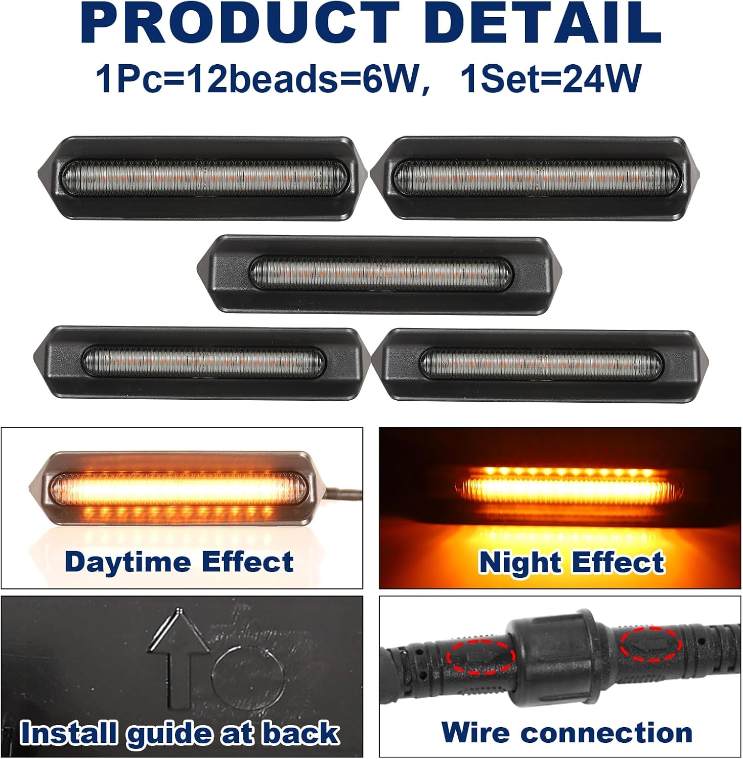 Amber Led Grill Grille Lights bar Fit for 2016 2017 2018 Chevy Silverado 1500 Custom WT LT LS Accessories(Amber-5Leds)