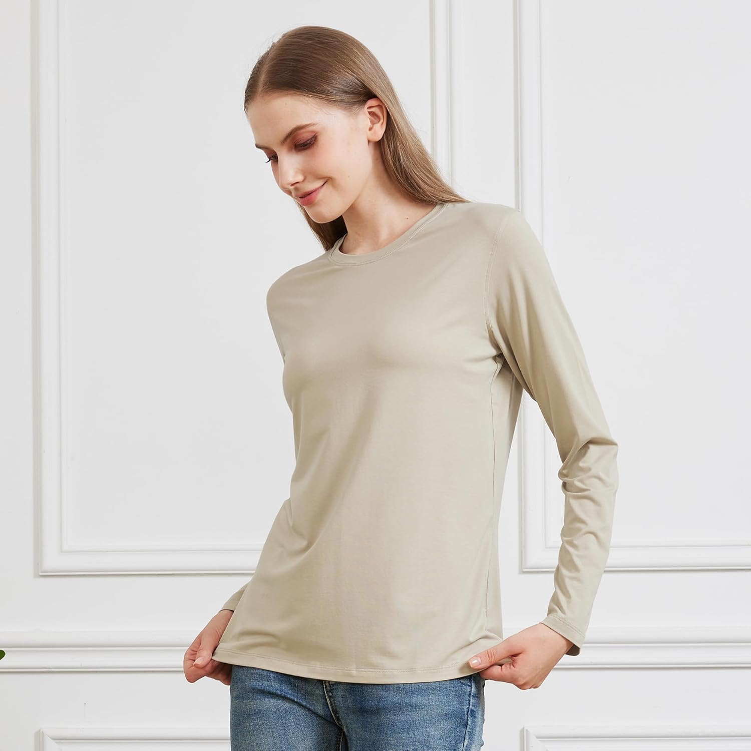 netdraw Women's Bamboo Viscose Cotton Long Sleeve T-Shirt, Crew Neck Buttery Soft Comfy Casual Lounge Sleep Pajama Tees - Image 6