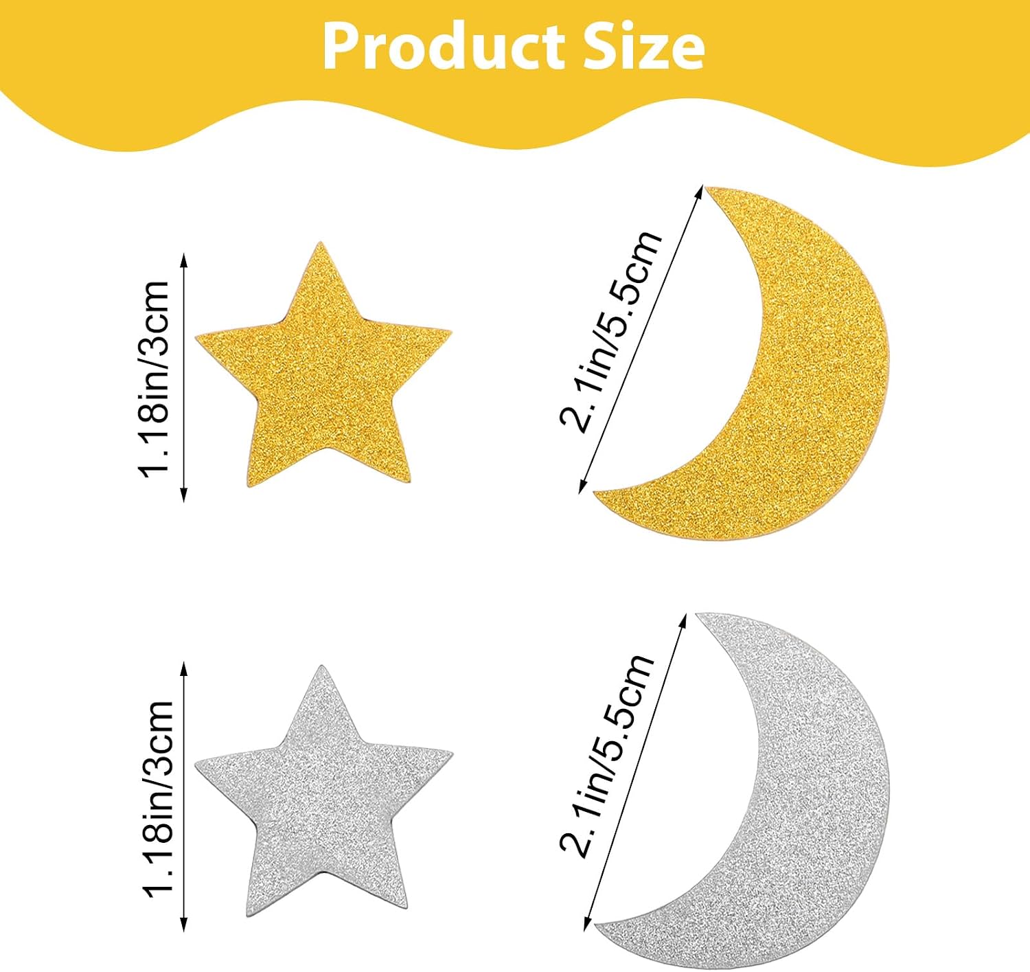 100 Pack Gold Star Confetti Silver Star Moon Confetti(3-5.5cm)