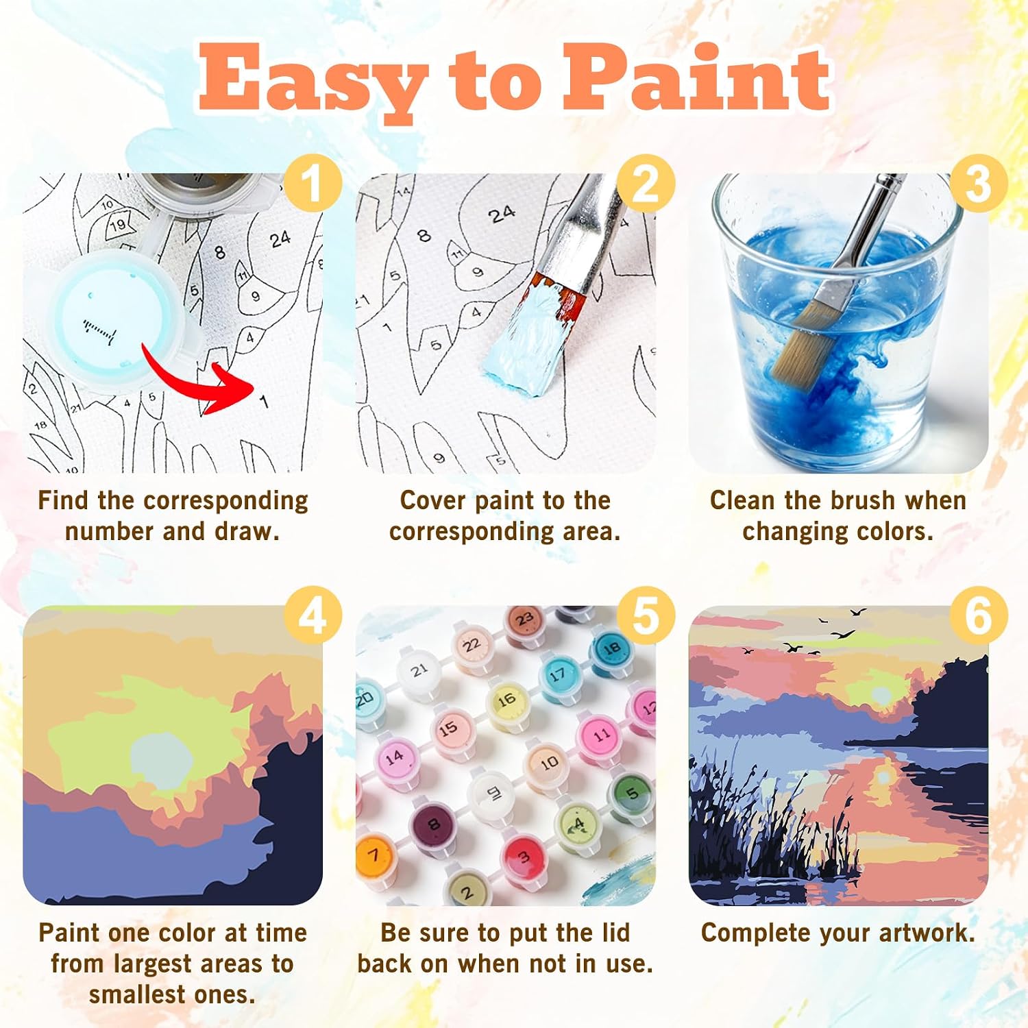 Landscape Framed Paint by Numbers Kit for Adults with Easel 8x12in, 4 Pack