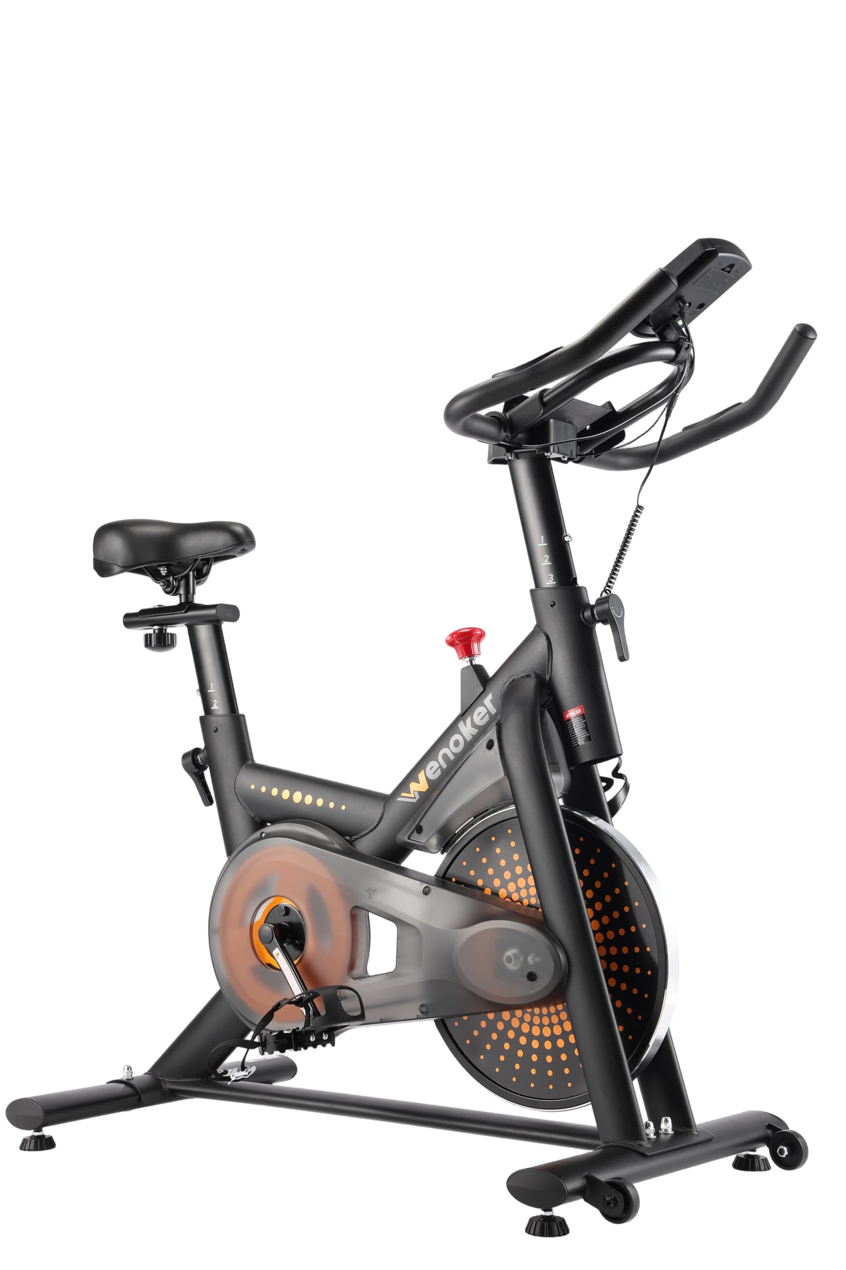 Wenoker Exercise Bike for Home – 350LB Indoor Cycling Bike, Low Noise Stationary Spin Bike with App Sync, Adjustable Seat, LCD Monitor, Smooth & Quiet for Cardio Workout