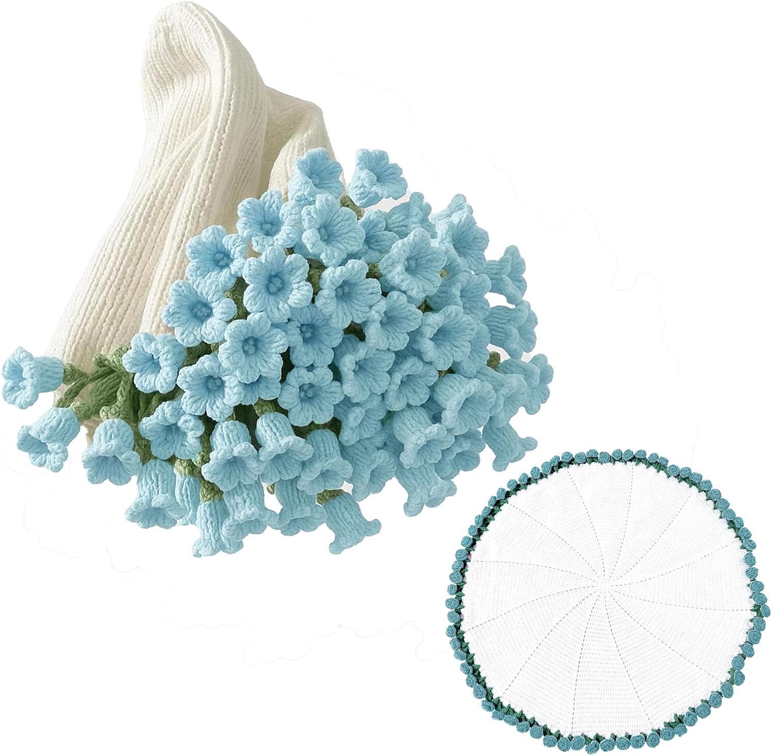 Flower Bouquet Blanket, Finished Flower Bouquet Throw Blanket, Crochet Rose Blanket, Soft and Lightweight Throw, Romantic Gifts for Home Decor (Blue, 43.3in)