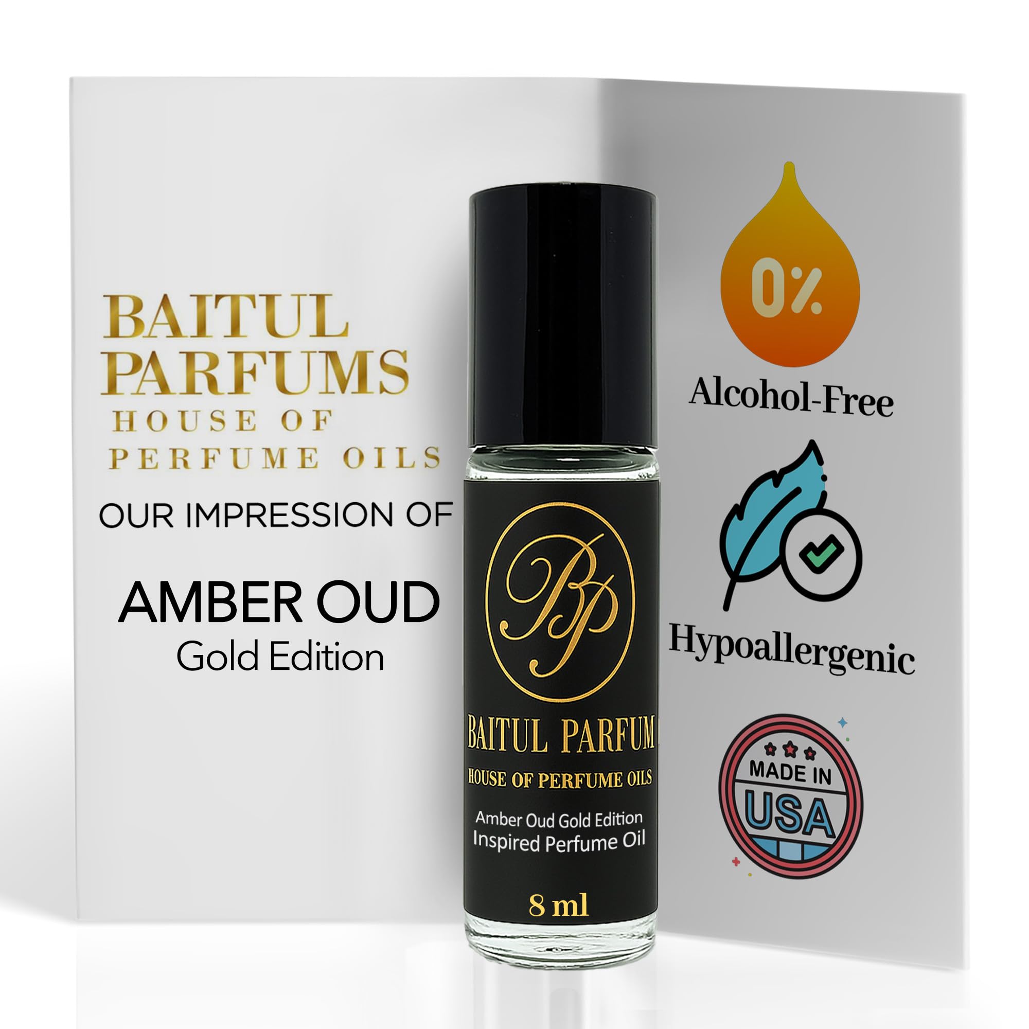 ASMARKET Comparable to Amber Oud Gold Alcohol-Free Fragrance - 8ml Travel Size Perfume Oil in Glass Bottle, Perfume Oil Roll On Rollerball for On the