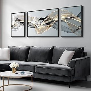 Large Framed Modern Luxury Abstract Wall Art for Living Room, 3 Piece Mi...