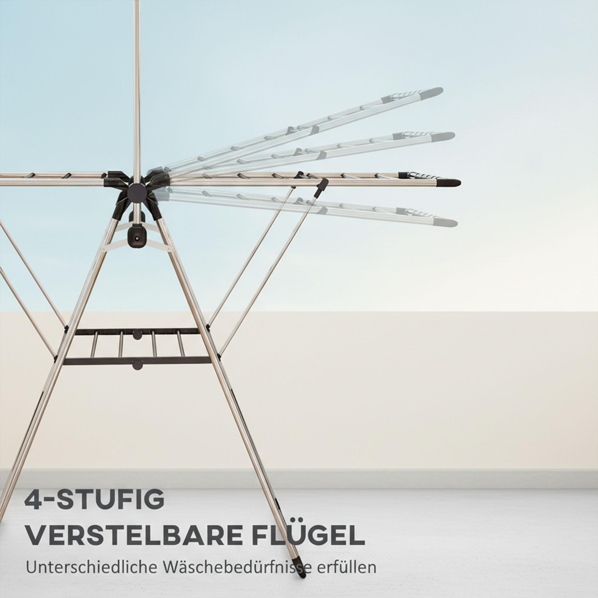 HOMCOM Wäscheständer Turm Faltbar 2 Ebenen 156,5x68x192cm Silber | Verstellbare Flügel, Schuhhalter, Standtrockner, Flügelwäscheständer, Wäschetrockner, Edelstahl, für Innen- und Außenbereich