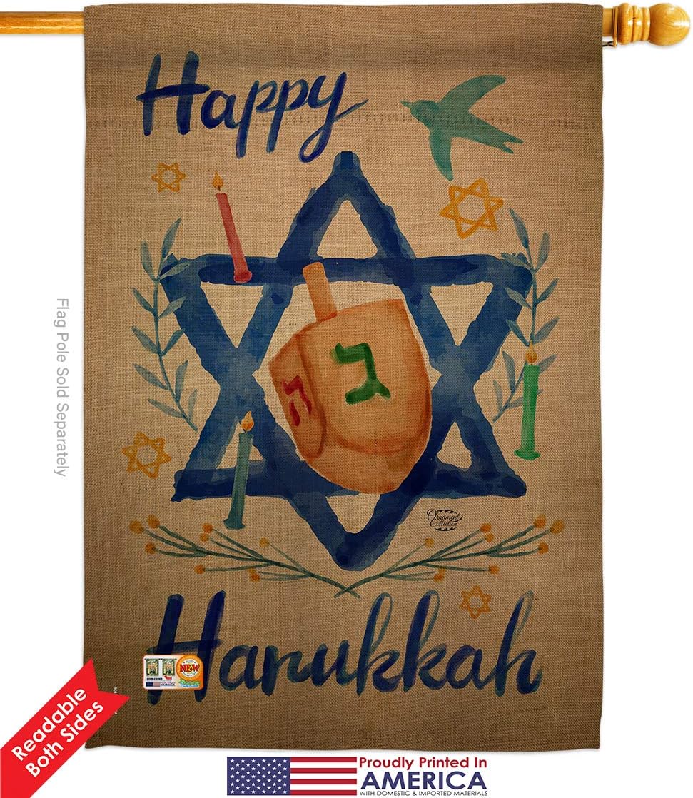 Happy Hanukkah House Flag Wintertime Candle Bonsai Menorah Jewish Chanukah David Small Decorative Gift Yard Banner Double-Sided Made In USA 28 X 40