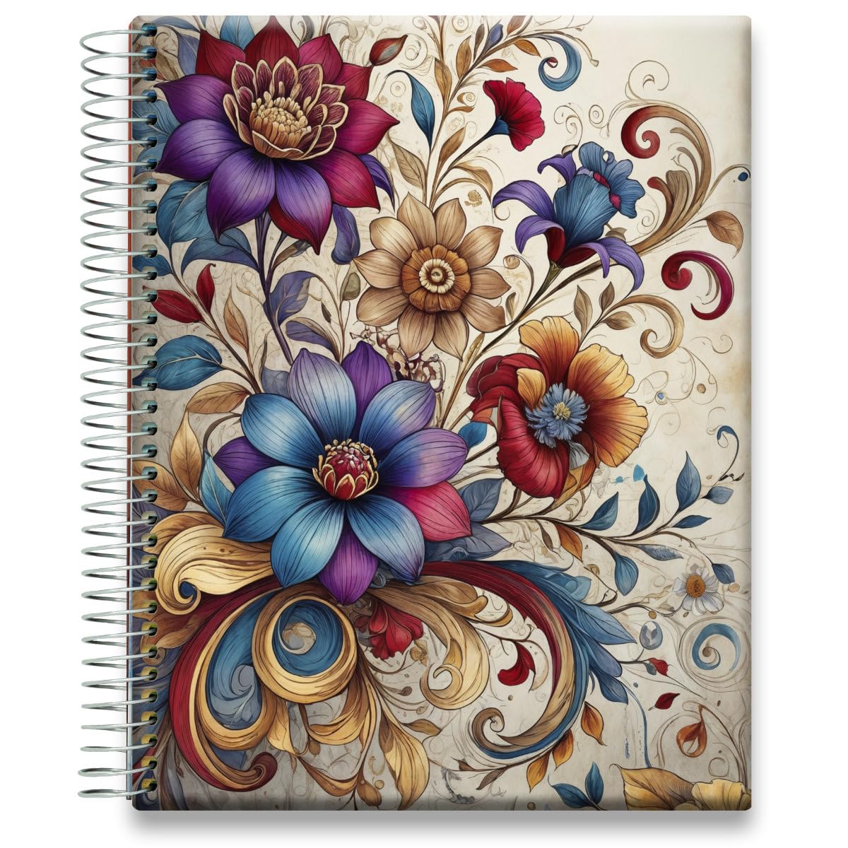 Agenda 2027, ottobre 2026-2027, copertina rigida, 21,6 x 27,9 cm, copertina rigida, giornaliera, settimanale e mensile, rilegatura a spirale, O6D7, motivo floreale bohémien
