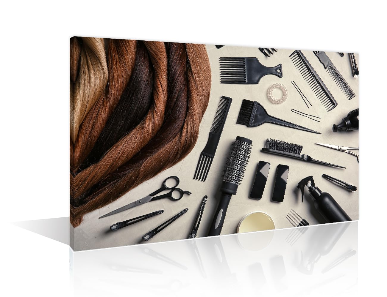 Hairdresser Haircut Tools with Varicolored Strands of Hair Wall Art 1 Panel Tools Hairdresser Comb Pictures Wall Decor for Living Room, Bedroom, Bathroom, Office. Framed Ready to Hang (12"Wx18"H) — image 1