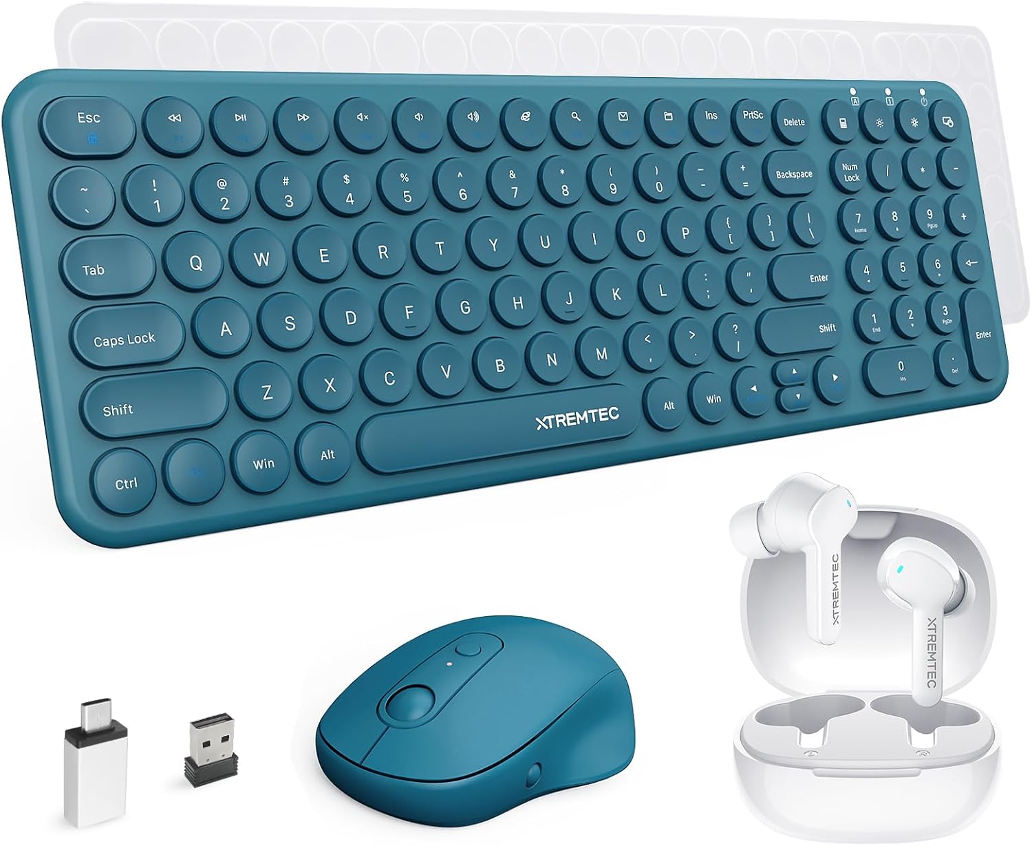 XTREMTEC 2.4G Compact Slim Wireless Keyboard and Mouse Combo,Noise Cancelling Bluetooth 5.2 Earphones