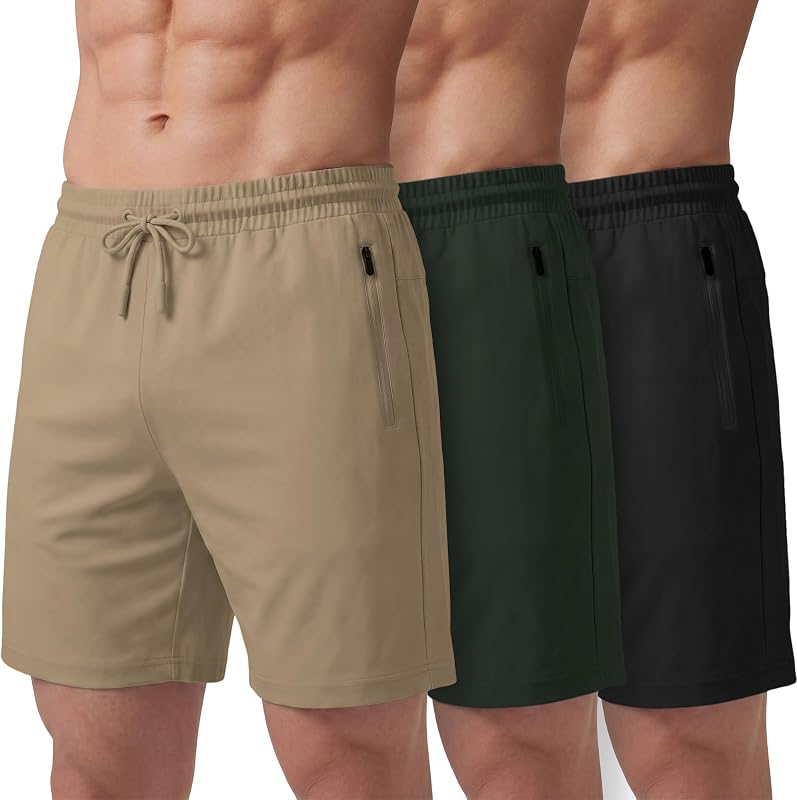PURE CHAMP Athletic Shorts for Men 3 Pack Casual Shorts 8" Basketball Gym Shorts with Zipper Pockets Size Small- 3XL