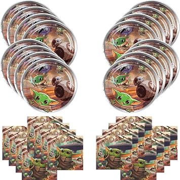 We1Fit 40pcs Baby Yoda Birthday Decorations,include 20 plates, 20 napkins for Baby yoda Party Supplies......