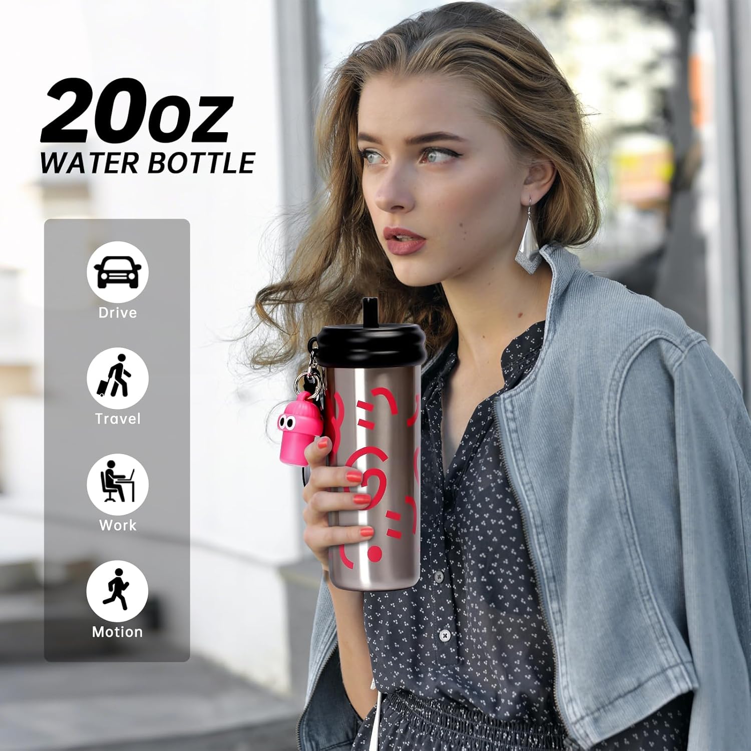 Stainless Steel Tumbler with Straw, 600ml/20oz Tumbler with Leak Proof, Reusable Double Walled Water Bottle, Thermo Coffee Travel Mug (Silver) - Image 4