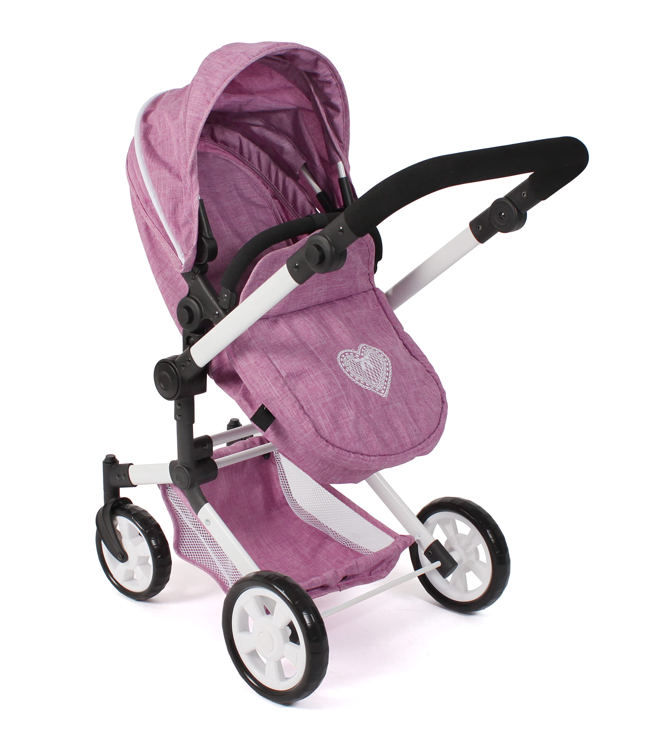 Bayer Chic 2000 - Passeggino per bambole Linus, passeggino combinato 3 in 1 per bambini dai 4 agli 8 anni, set di passeggino per bambole, jeans rosa