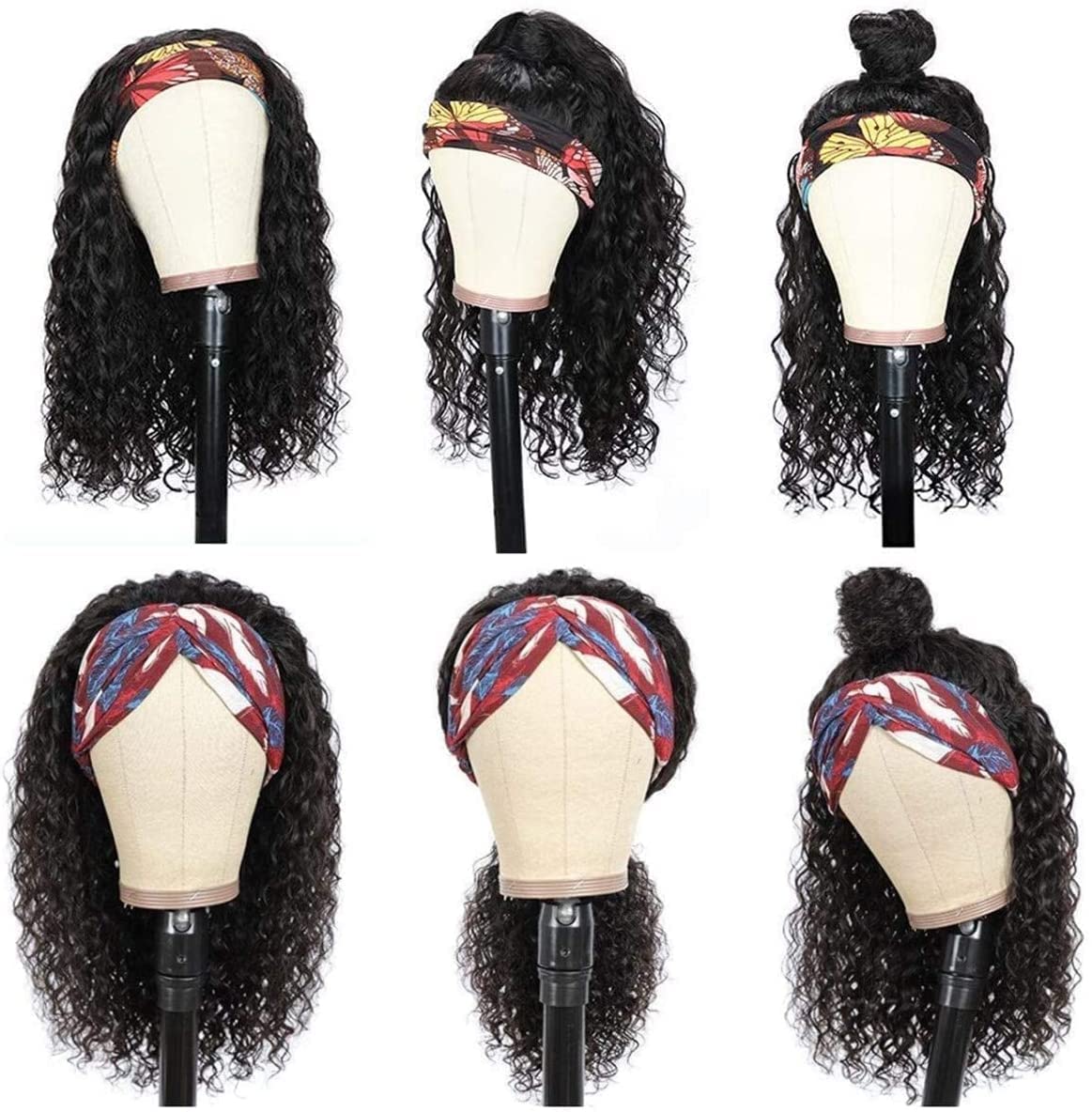 TNICE Perruque Bandeau Cheveux Femme Brésilienne Bouclée No Lace Front Headband Wigs Cheveux Humains 150% Densité 12 Pouces