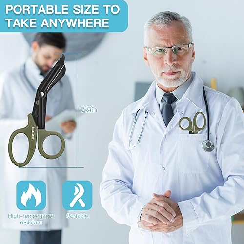 Miniatura 5 de Tijeras de trauma  RISEMART Tijeras médicas vendaje para enfermeras, 7.5 pulgadas, cuchillas antiadherentes recubiertas de fluoruro de acero