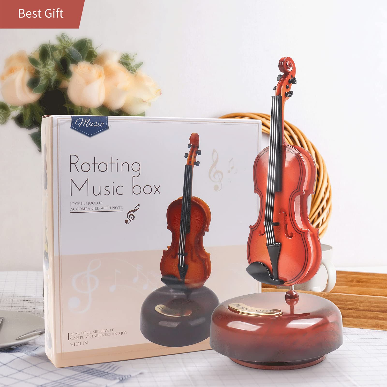 Amazon.co.jp: CANIPHA バイオリンオルゴール 360°回転可能