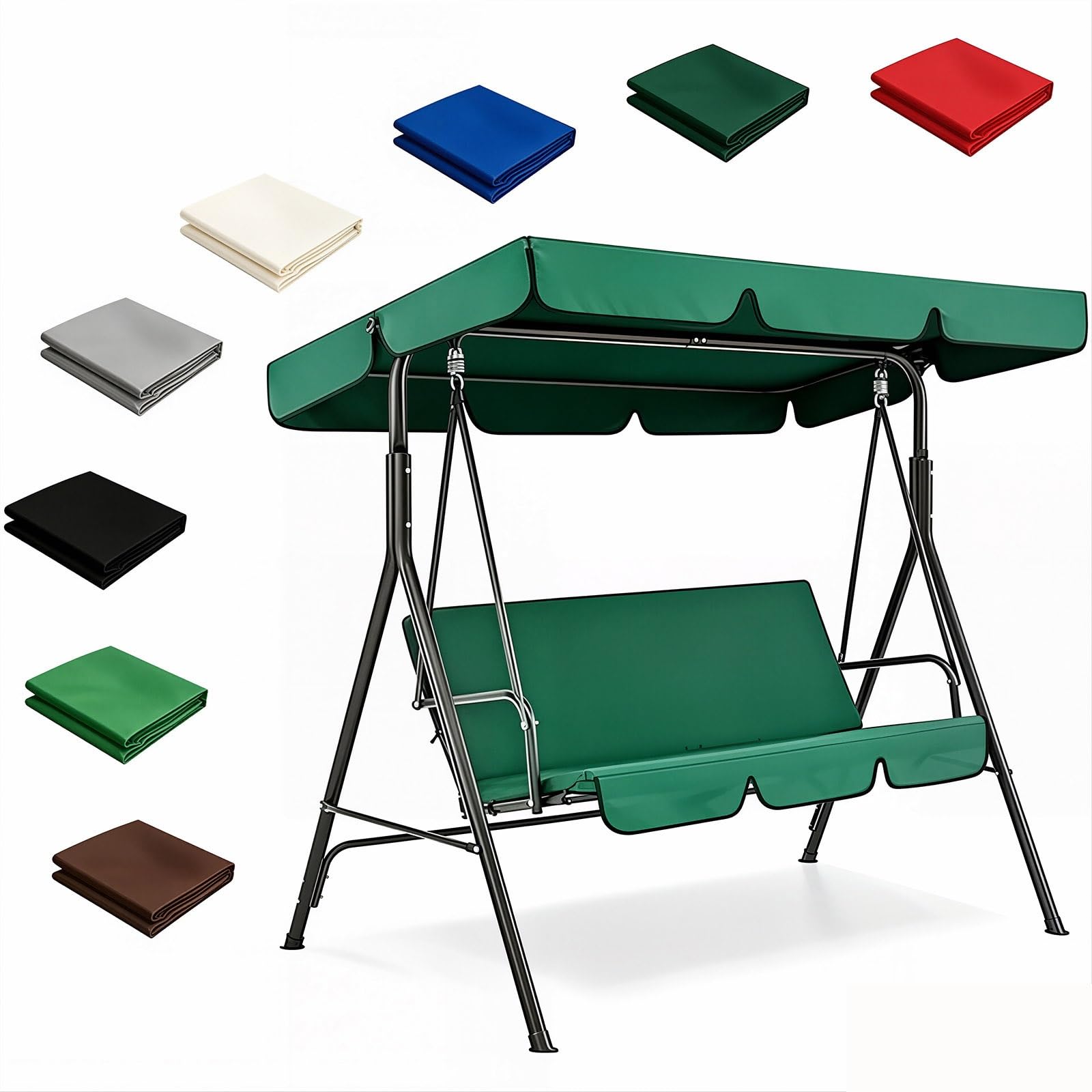 Zhoudong Swing Seat Canopy Cover, Garden Hammock Replacement Cover Rainproof Windproof, Outdoor Patio Sunshade Replacement Top Canopy for 2/3 Seater Swing(Green,76.7x49.2in)
