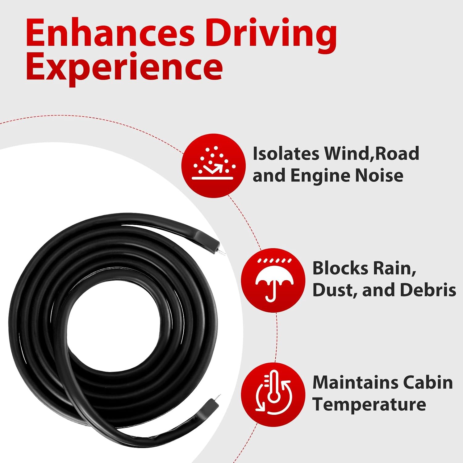 K207-482 Cab Door Rubber Weatherstrip Seal Fit for Kenworth T600 T800 W900, Truck Stationary Edge Seal Strip Trim, 4M/13.12 FT Cab Door Seal, Noise Reduction, Weather Protection