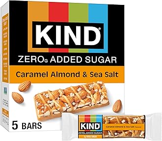 KIND ZERO Added Sugar Bars, Caramel Almond & Sea Salt, Keto Friendly Snacks, Gluten Free, 5g Protein, 5 Count