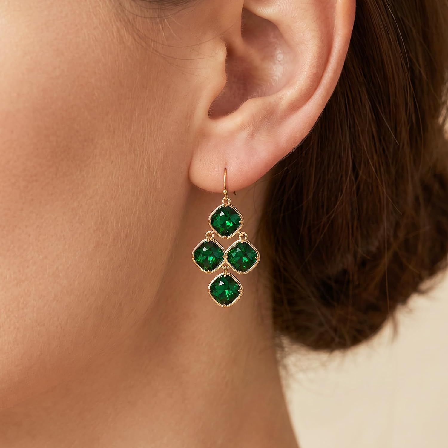 14K Gold Plated Glass Stone Large Earrings for Women image 5