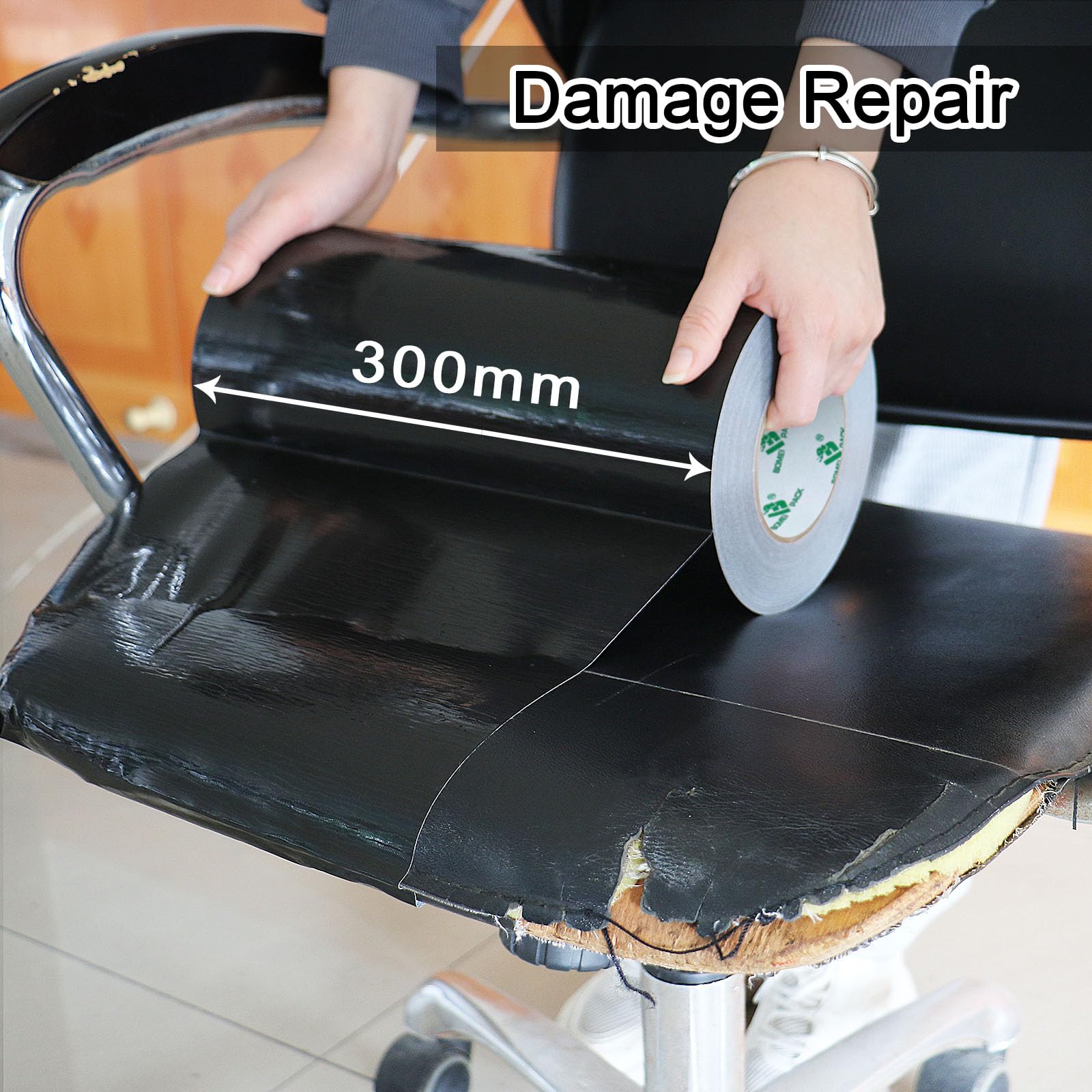 BOMEI PACK Cinta adhesiva de tela negra de 300 mm x 50 m, reforzada, resistente al agua, cinta adhesiva resistente para fijar reparaciones, manualidades, etiquetado, cajas de sellado para trabajos en
