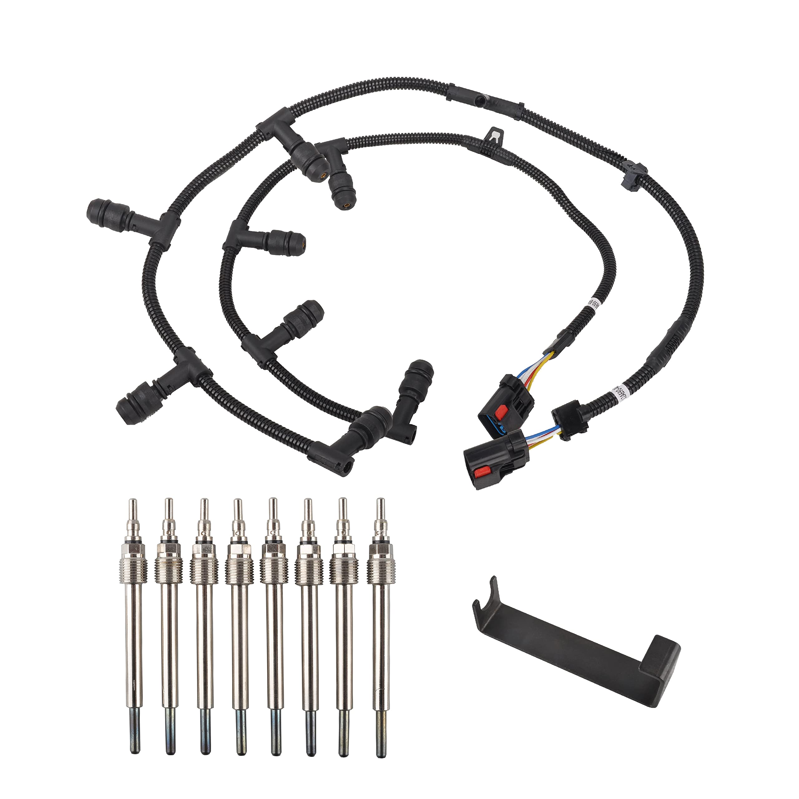Glow Plug Connector Wire Harness + Glow Plugs Removal Tool Compatible with 04-10 Ford 6.0L Powerstroke Diesel F250 F350 F450 F550 Replace 4C2Z12A690AB, 4C2Z12A690BA, 5C3Z12A690A, 4C3Z12A342AA
