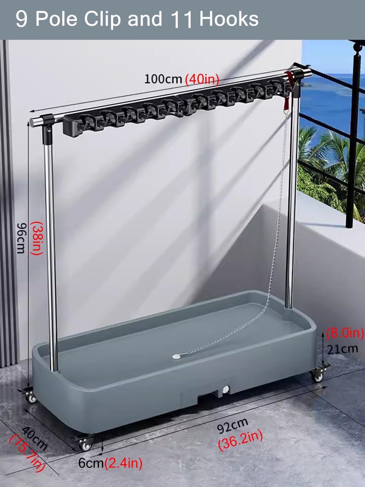 Soporte para escobas esquineras para el hogar, carrito de herramientas de limpieza resistente para lavandería, cobertizo y jardín, almacenamiento de herramientas de garaje con ganchos, clip