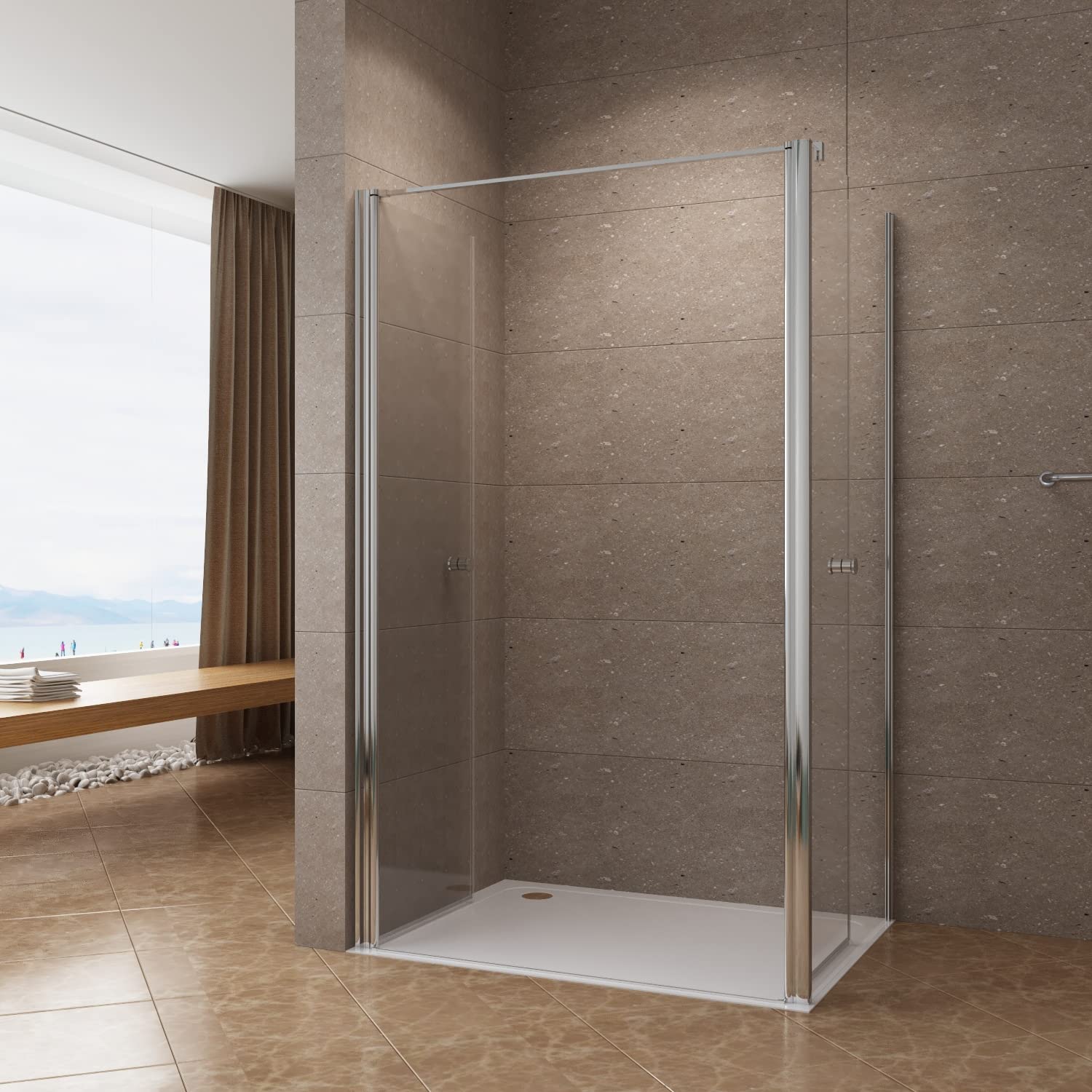 Eckdusche Duschkabine Eckeinstieg 90x90 x 195 cm mit Pendeltür und Seitenwand aus 6mm Nanobeschichtung ESG Echtglas, 90 cm Duschtür Nischentür Schwingtür, 90 cm Seitenwand, höhe 195cm