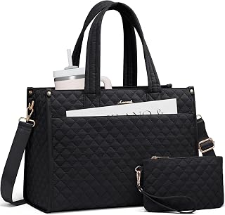 LOVEVOOK Laptop Tote Bag for Women,Canvas Work Tote Bag for Women with Clutch Purse,15.6 Inch Computer Briefcase Bag,Professional Teacher Business Office Bag,Lightweight Shoulder Travel
