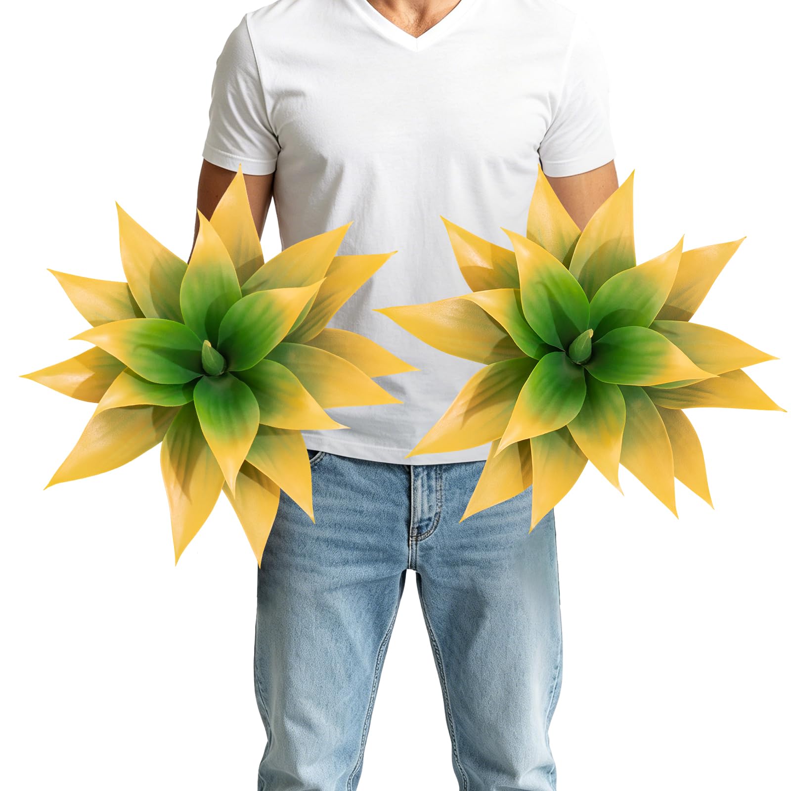 Photo 1 of 2 Pack 16 Inch Artificial Agave Plant - Large Faux Succulent Steams for Indoor Outdoor Decorating, UV Resistant Realistic Tropical Greenery for Garden Front Porch Aesthetic Decor - 18 Leaves, YellowLPNPMGN8578771
