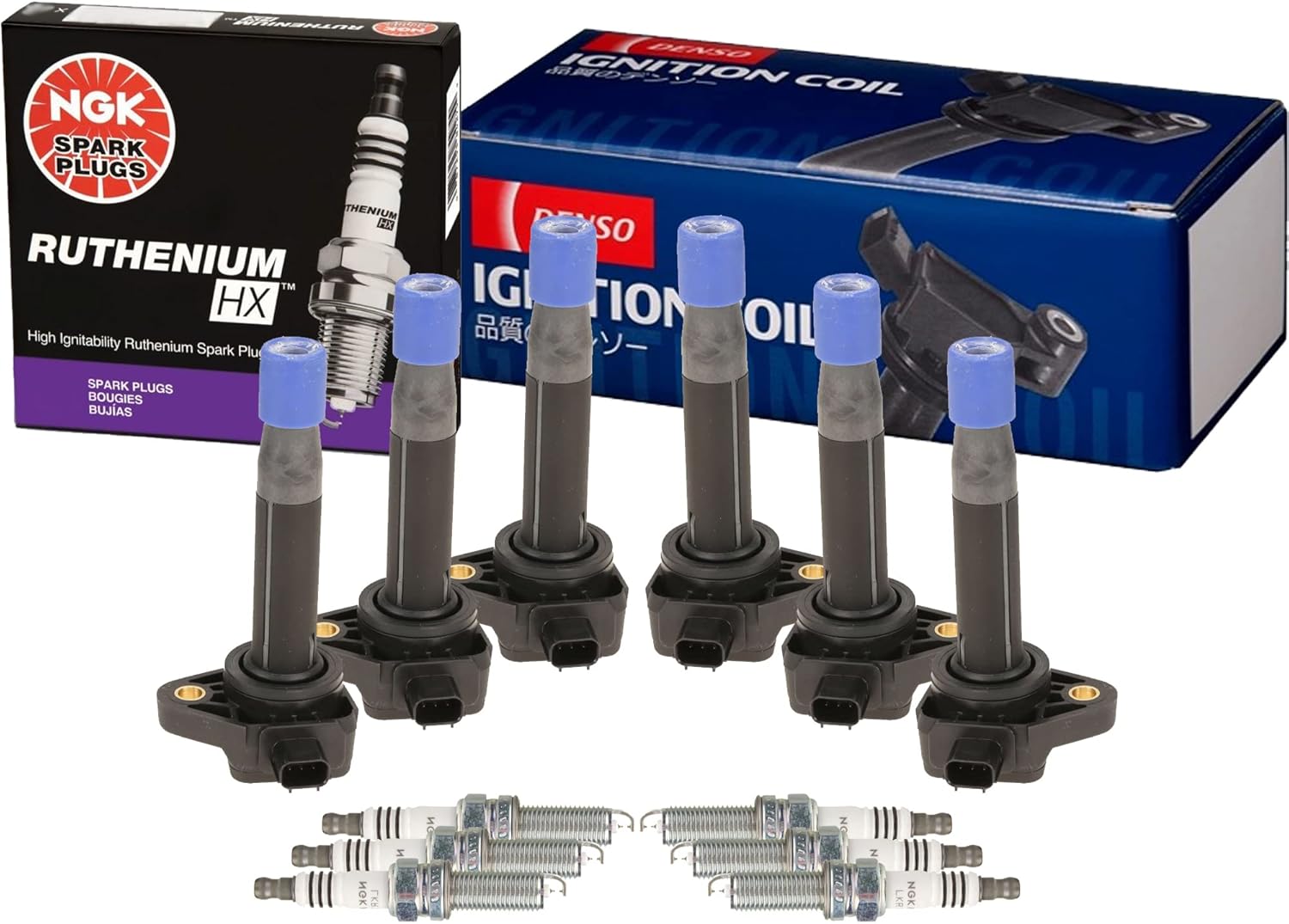 Denso 6 COP Direct Ignition Coils & NGK 6 Ruthenium HX Spark Plugs Kit For Acura RL TL TSX Honda Accord Odyssey 3.5 3.7 V6 J35Z2 J35Z3 J35Z8 J35Z6 J37A2 J37A4