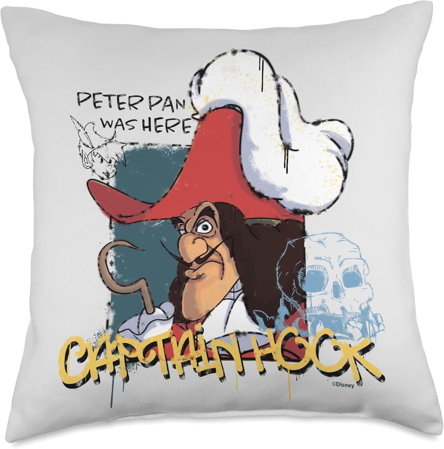 Disney Villains Captain Hook Skull Rock Peter Pan was Here Throw Pillow