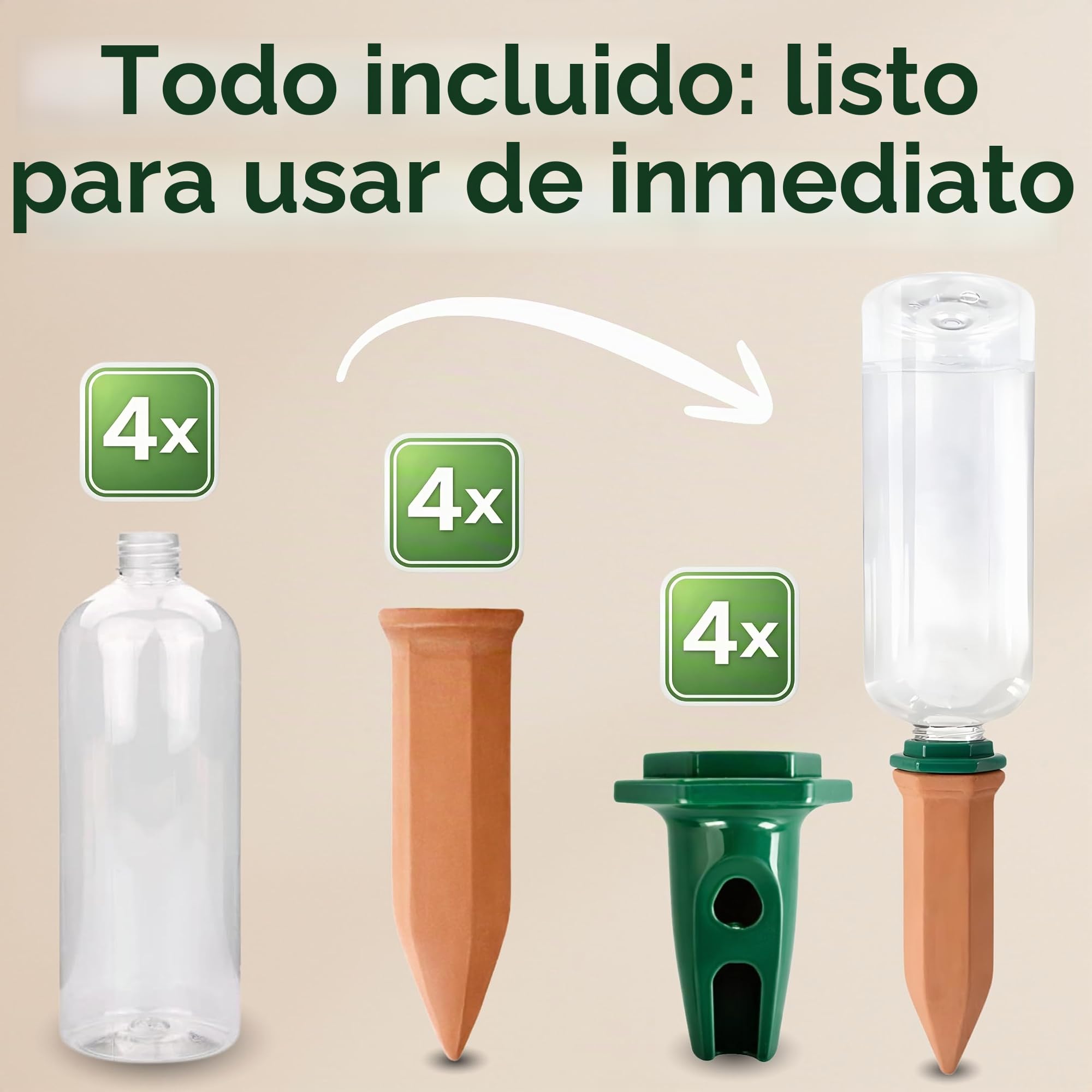 Sistema de riego para plantas, juego de conos de arcilla con adaptador y botellas de PET de 750 ml, riego automático de vacaciones para plantas de interior y balcón