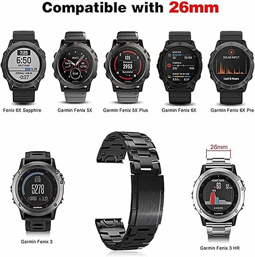 Miniatura 6 de Wscebck Correa de reloj de aleación de titanio de ajuste rápido + acero inoxidable para Garmin Fenix 7X 76 6X Pro 5X Plus MARQEnduro (color negro,