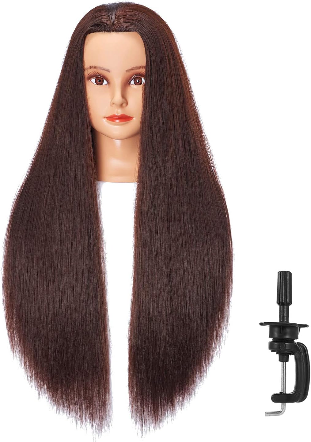 Hairlink 26-28'' Mannequin Head Synthetic Fiber Hair Styling Training Head Dolls for Cosmetology Manikin Maniquins Practice Head with Stand (6611LB0420)