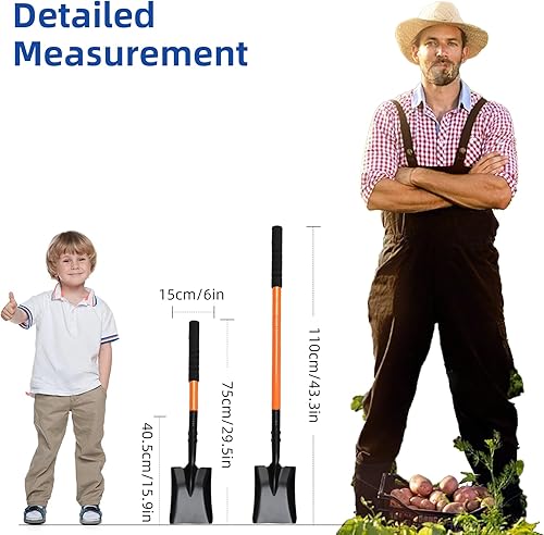 Miniatura 5 de Pala cuadrada pequeña para excavar con mango de metal, pala pequeña resistente de 43.3 pulgadas, palas de trinchera, ideal para excavar, jardinería,