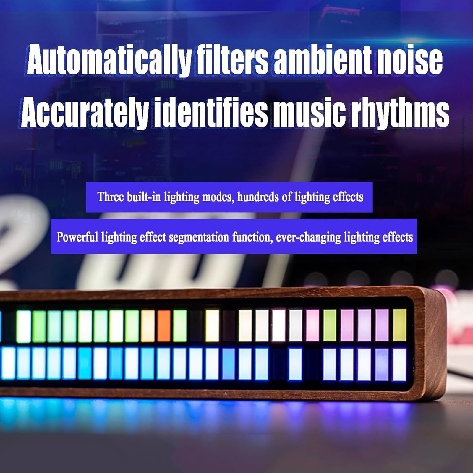 RGB Pickup Music Rhythm Lights, wyświetlacz spektrum muzyki LED synchronizacja muzyki RGB światło z 3 rodzajami dynamicznych świateł i wbudowanym mikrofonem, funkcja pamięci wyłączania