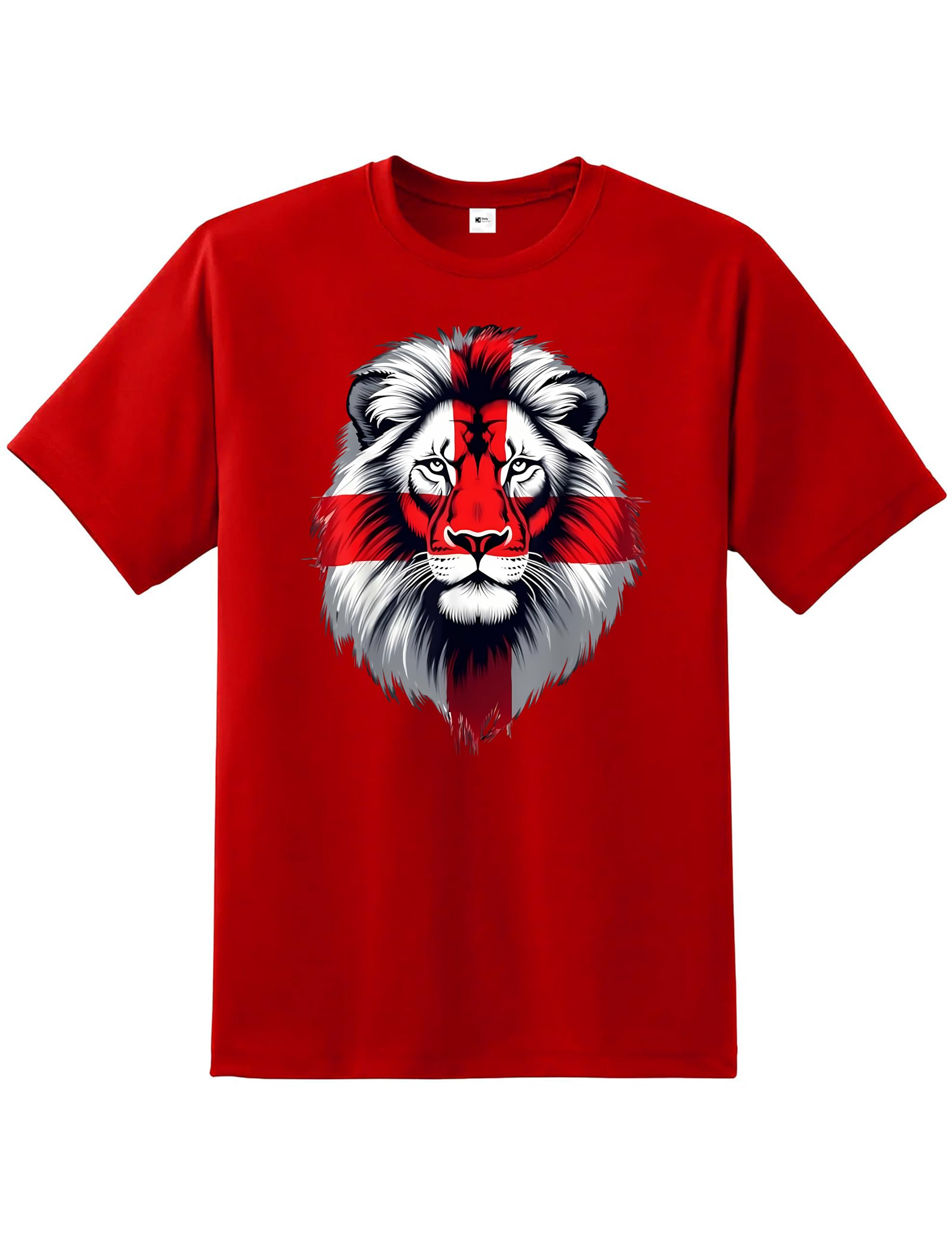 English St George Flag Lion Face T-Shirt | England National Pride Top St George’s Cross Graphic Tee | Patriotic Unisex Shirt for Men Women Kids Football Rugby Supporters Fan Apparel UK Red
